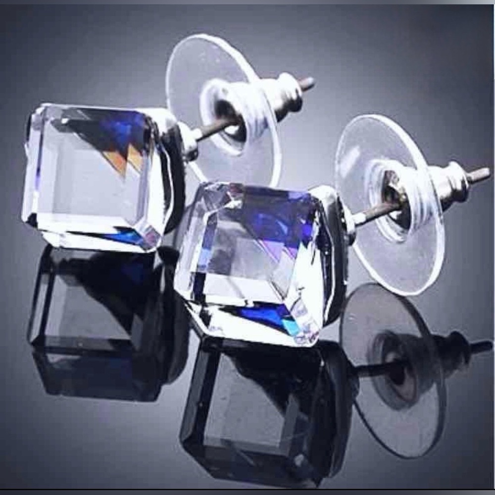 SOLD Swarovski Crystal Chameleon Cube Stud Earrings
